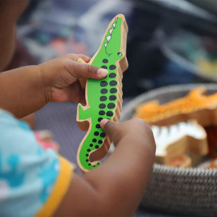 Lanka Kade Natural Wooden Colourful Green Crocodile World Animal Figure Played With
