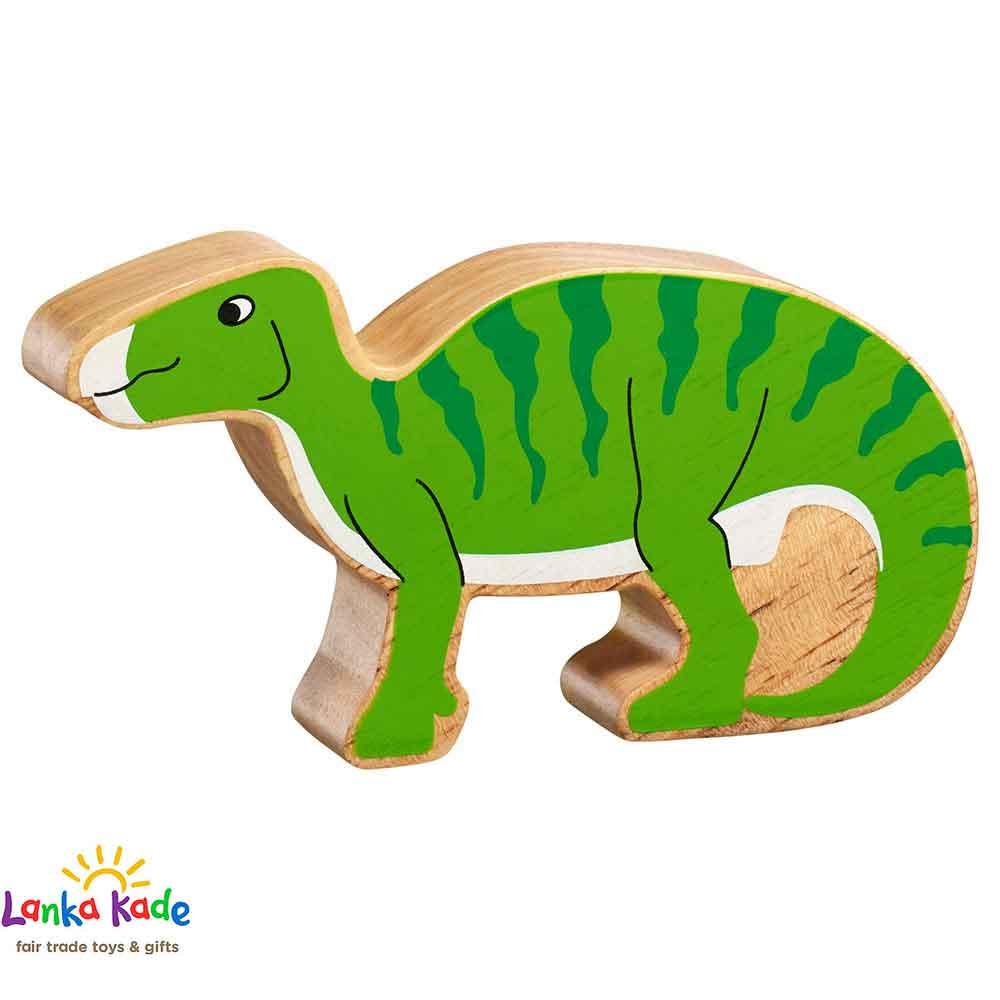 Lanka Kade Natural Wooden Colourful Green Iguanodon Dinosaur Figure
