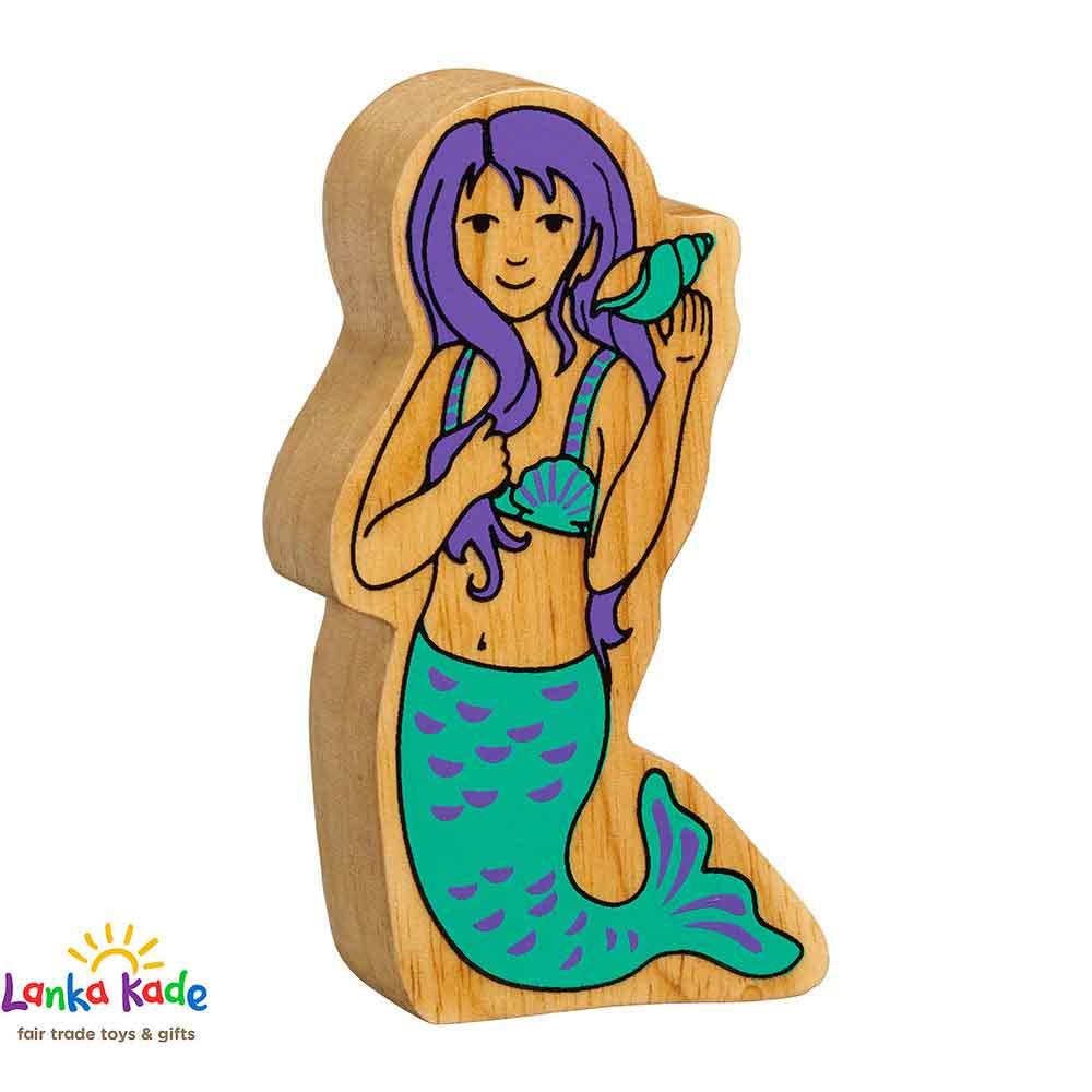 Lanka Kade Natural Wooden Colourful xGreen & Purple Mermaid Mythical Character Figure