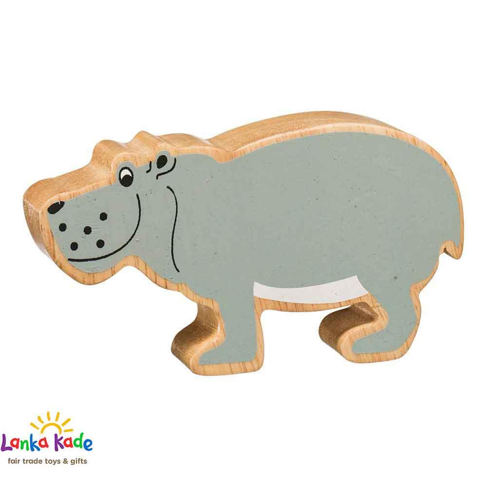 Lanka Kade Natural Wooden Colourful Grey Hippo World Animal Figure