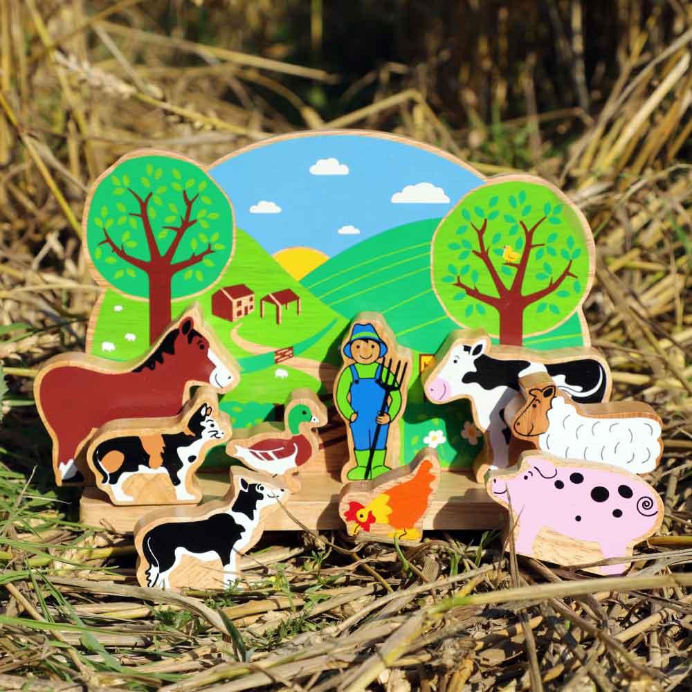 Lanka Kade Natural Wooden Junior Farm Playscene with Colourful Characters Setup Picture
