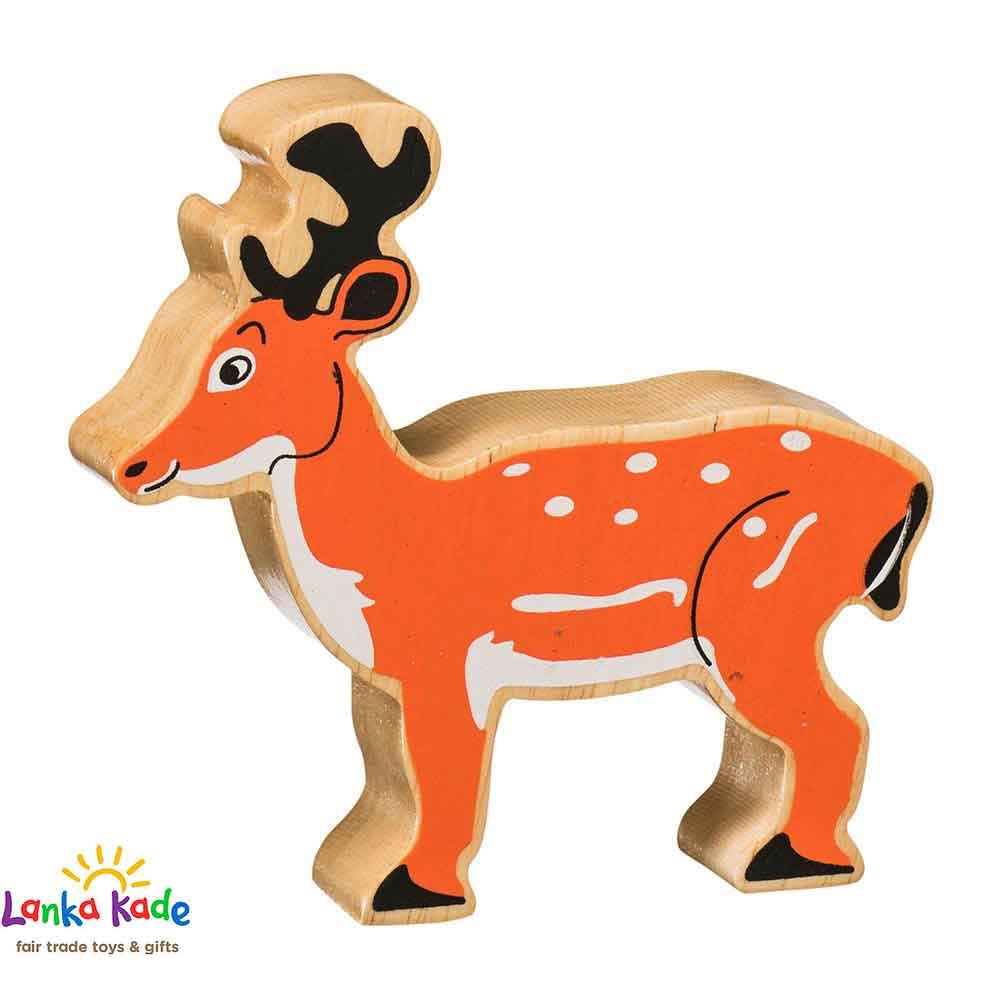 Lanka Kade Natural Wooden Colourful Orange Deer Countryside Animal Figure