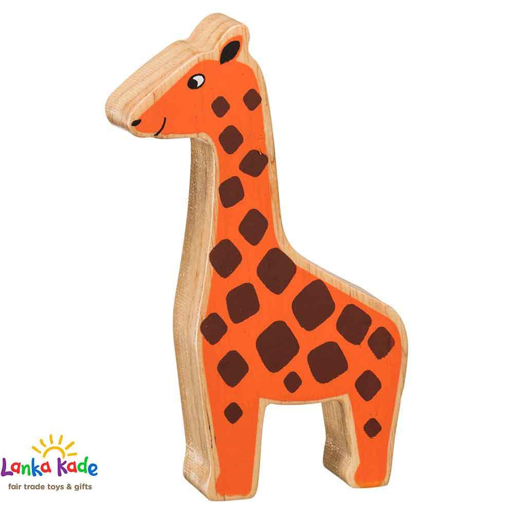 Lanka Kade Natural Wooden Colourful Orange Giraffe World Animal Figure