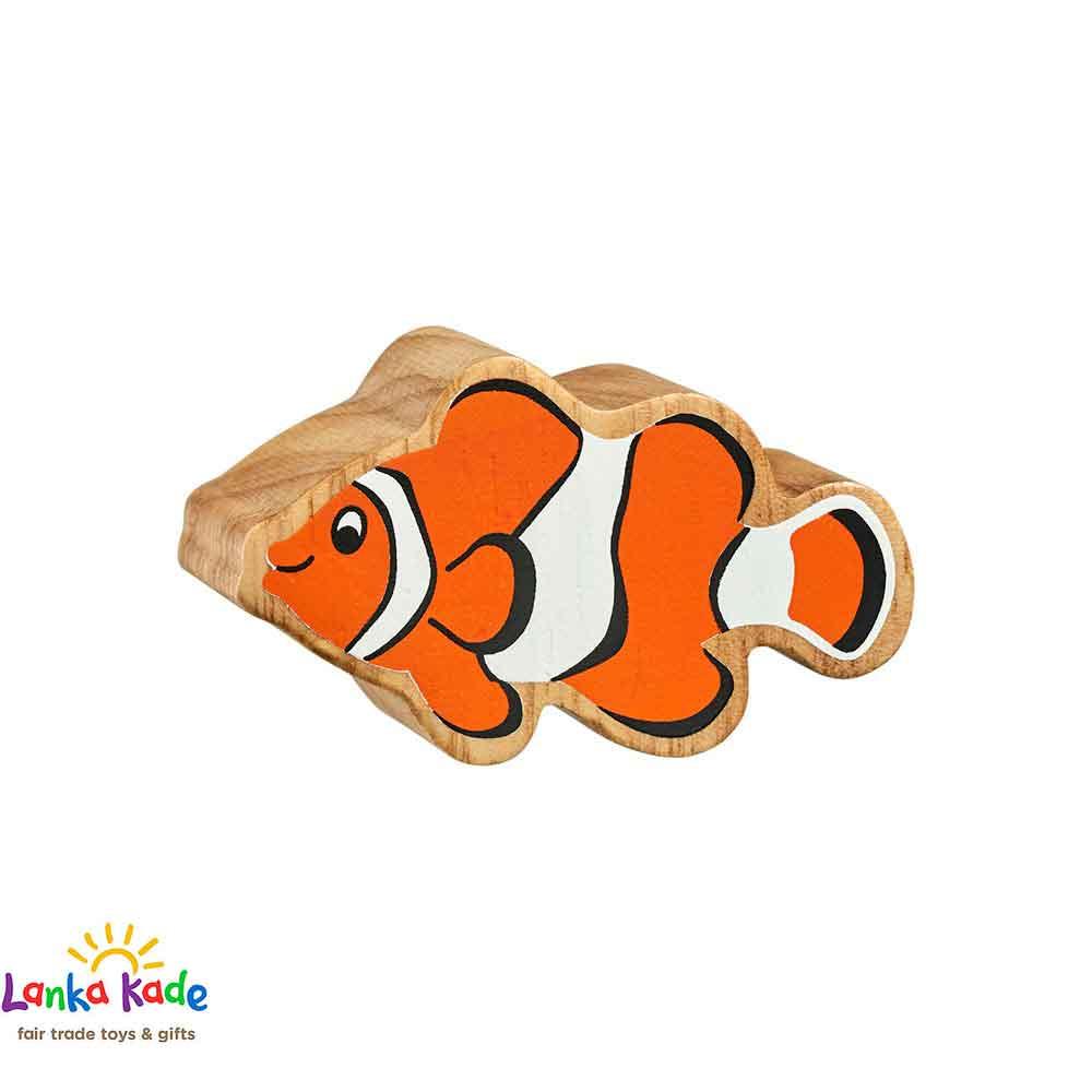 Lanka Kade Natural Wooden Colourful Orange & White Clownfish Sealife Figure