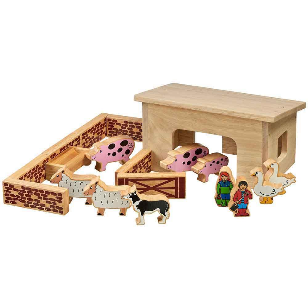 Lanka Kade Natural Wooden Pig & Sheep Barn Set with Colourful Characters Main Picture