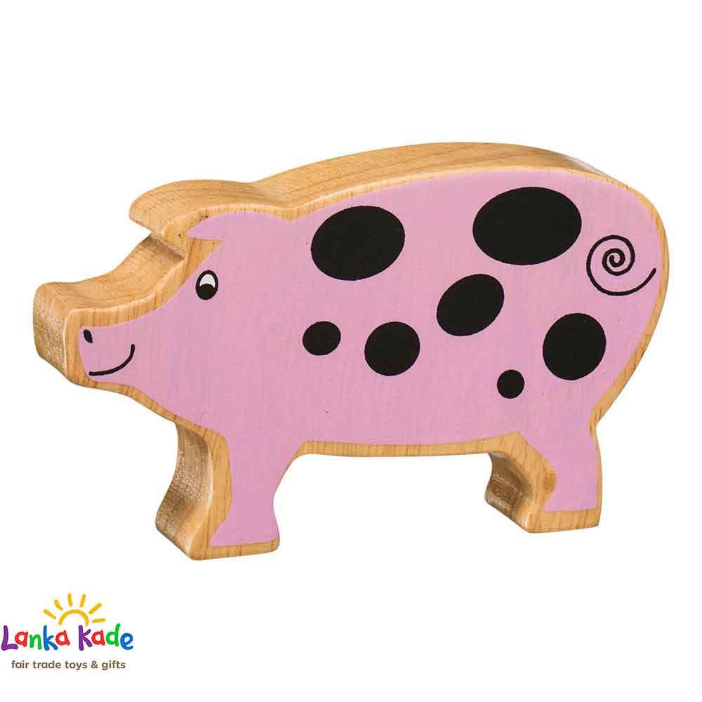Lanka Kade Natural Wooden Colourful Pink Pig Farm Animal Figure