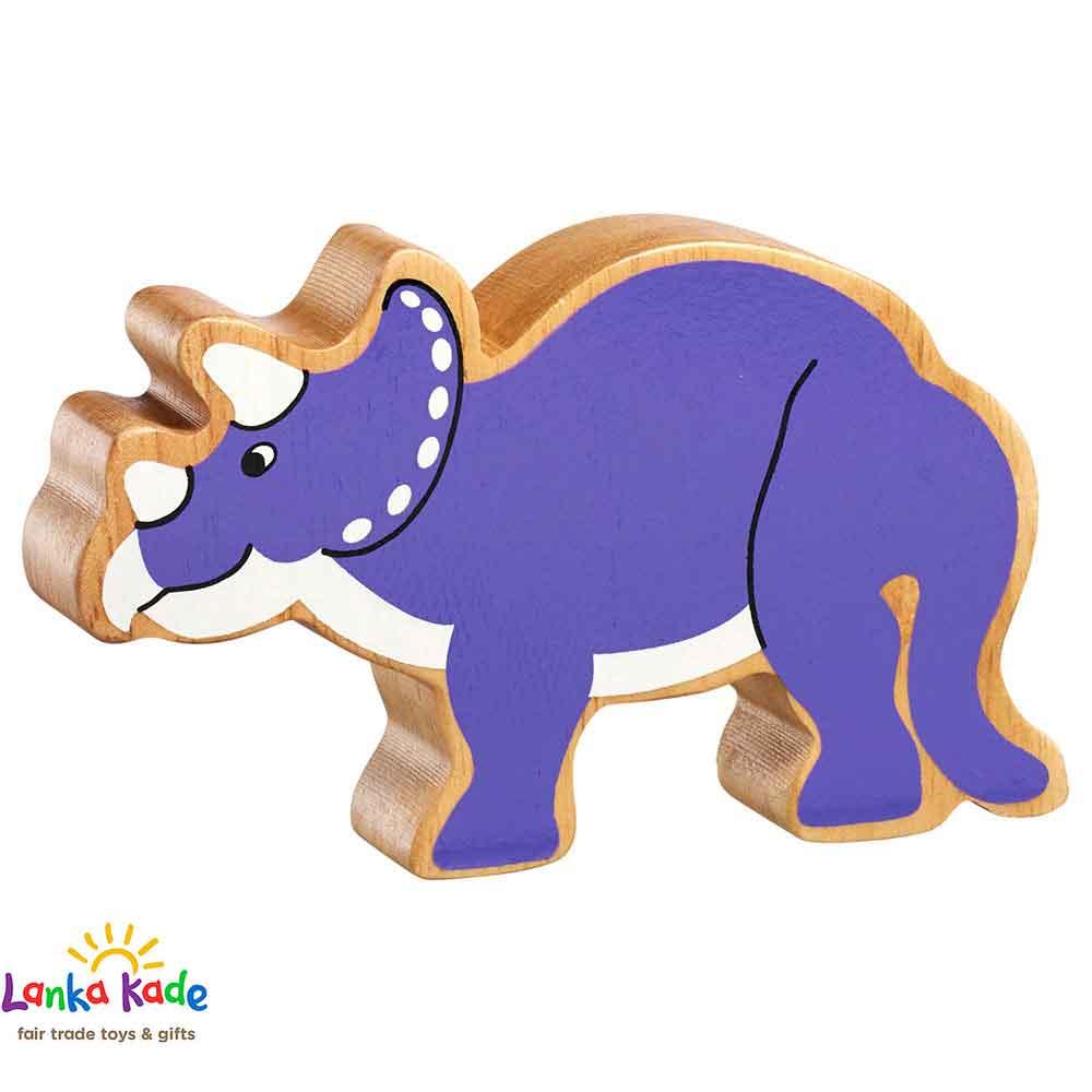 Lanka Kade Natural Wooden Colourful Purple Triceratops Dinosaur Figure