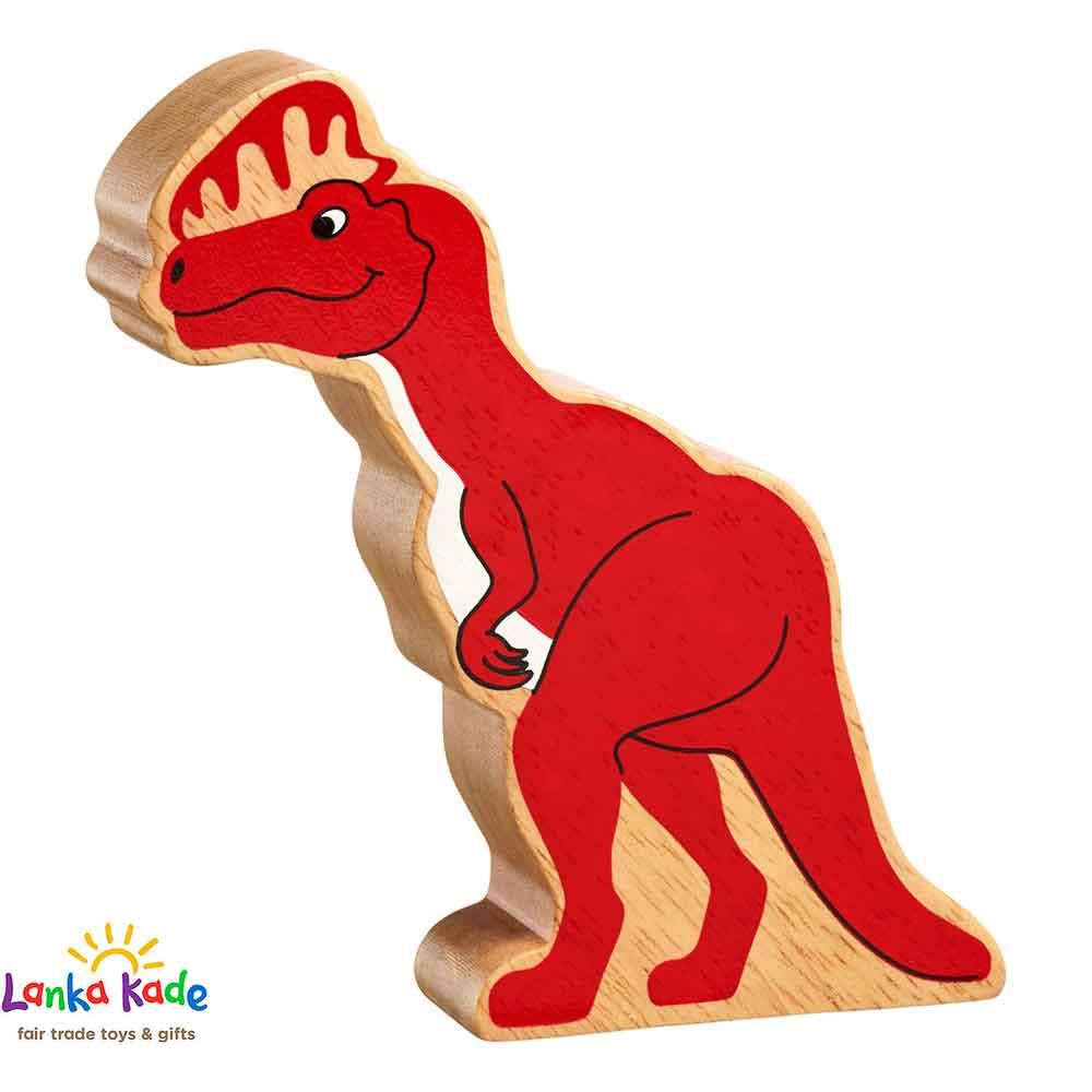 Lanka Kade Natural Wooden Colourful Red Dilophosaurus Dinosaur Animal Figure