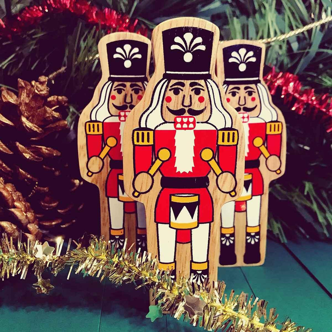 Lanka Kade Natural Wooden Colourful Red and White Nutcracker Christmas Figure Festive Picture