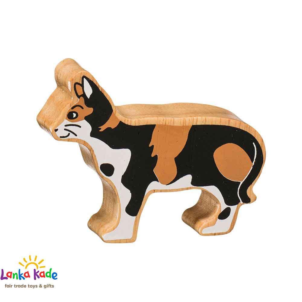 Lanka Kade Natural Wooden Colourful Tabby Cat Farm Animal Figure
