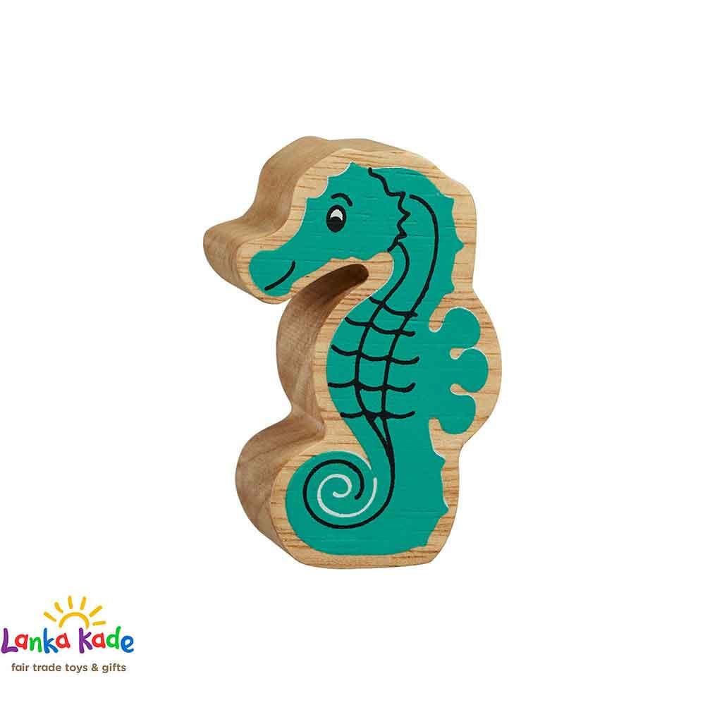 Lanka Kade Natural Wooden Colourful Turquoise Seahorse Sealife Figure
