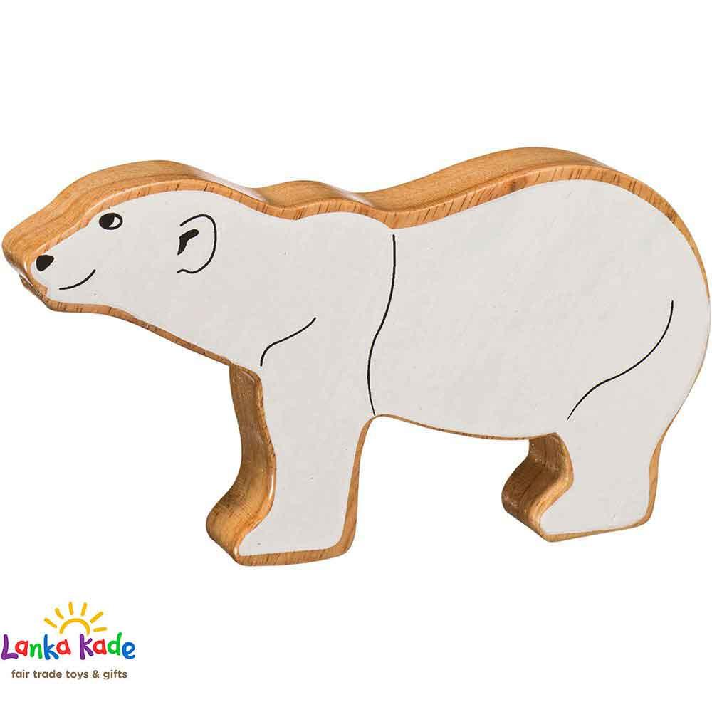 Lanka Kade Natural Wooden Colourful White Polar Bear Sealife Figure