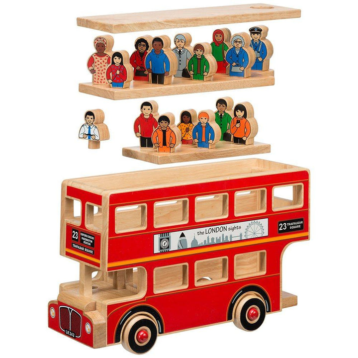 Lanka Kade Natural Wooden Deluxe London Bus Playset Details Picture