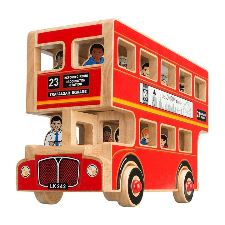 Lanka Kade Natural Wooden Deluxe London Bus Playset Front Picture