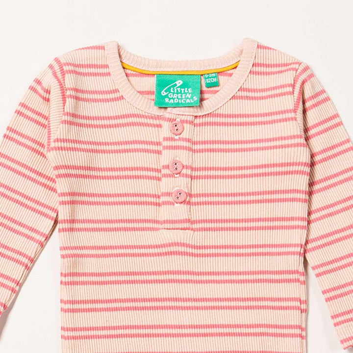 Little Green Radicals Fair Trade Organic Cotton Pink Stripes Forever Babybody Neckline Picture