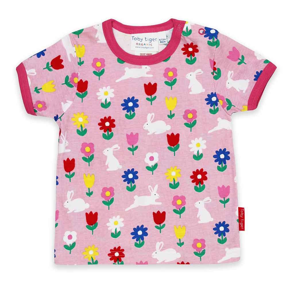 Toby Tiger GOTS Organic Cotton Pink Bunny Print T-Shirt Main Picture