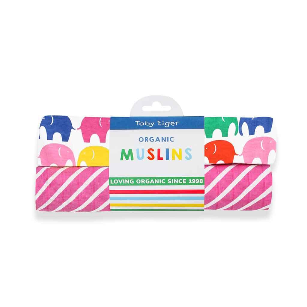 Toby Tiger GOTS Organic Cotton Multi Elly Print Muslins Twin Pack Main Picture